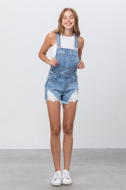 Distressed Zola Overall Shorts