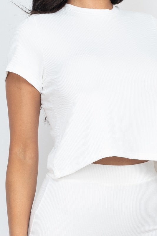 Tessa Ribbed Solid Top & Midi Skirt Set