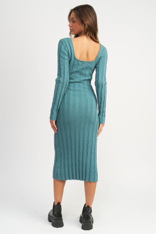Ariana Square Neck Ribbed Midi Dress