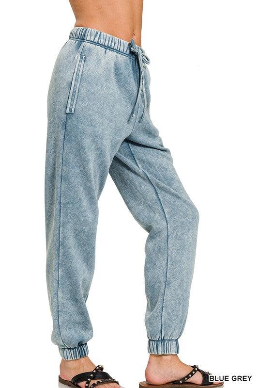 Darby Acid Wash Fleece Sweatpants with Pockets