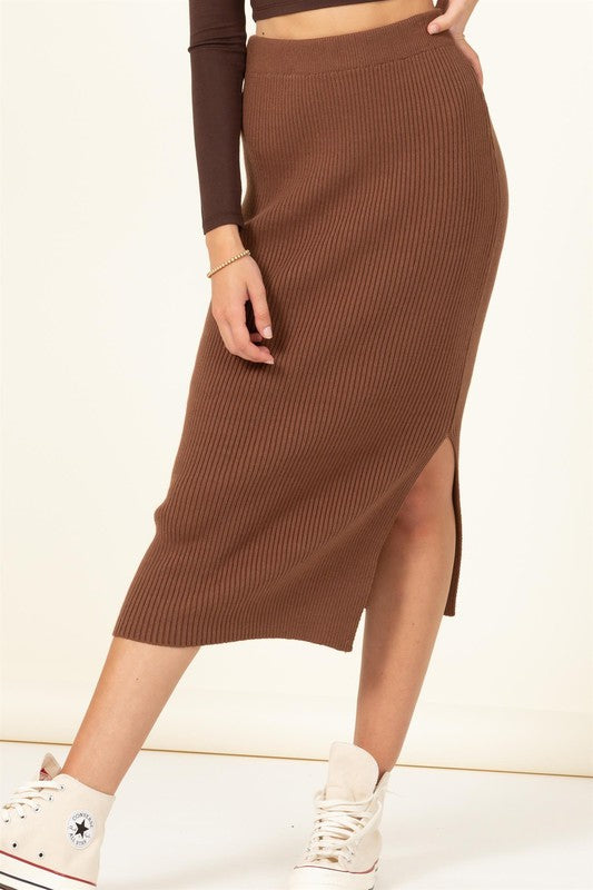 High waisted ribbed outlet midi skirt