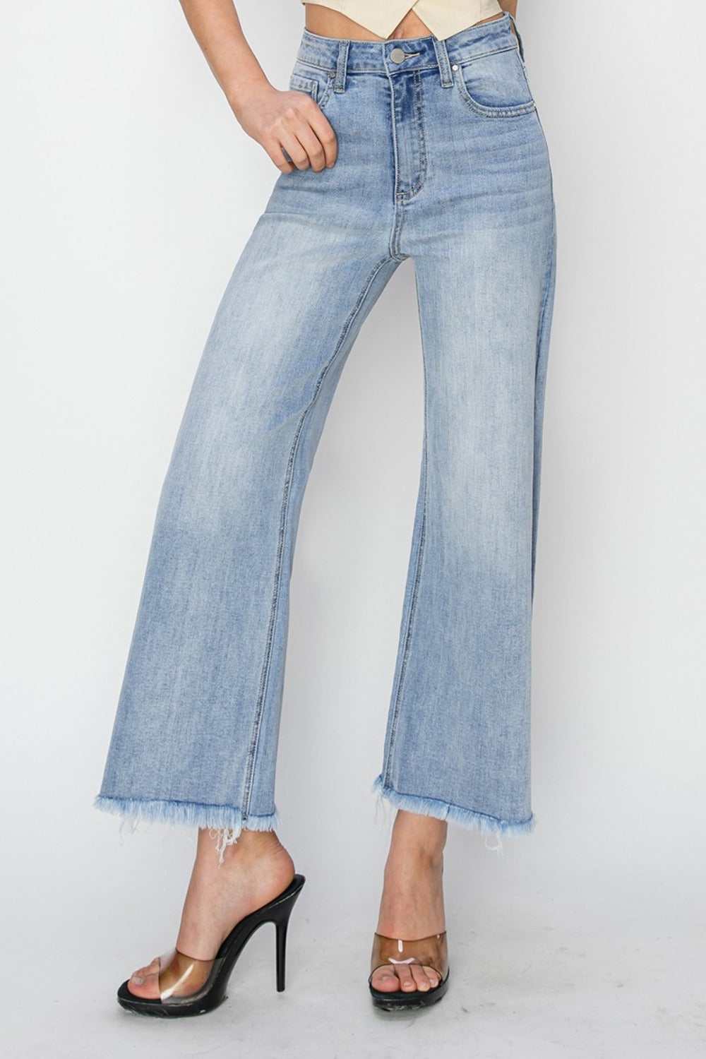 Eila High Rise Crop Wide Fray Hem Jeans