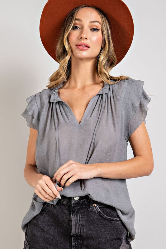 Tiered Ruffle Sleeve Short Sleeve Blouse