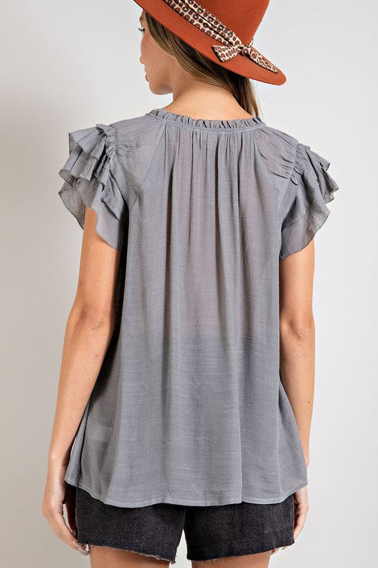 Tiered Ruffle Sleeve Short Sleeve Blouse