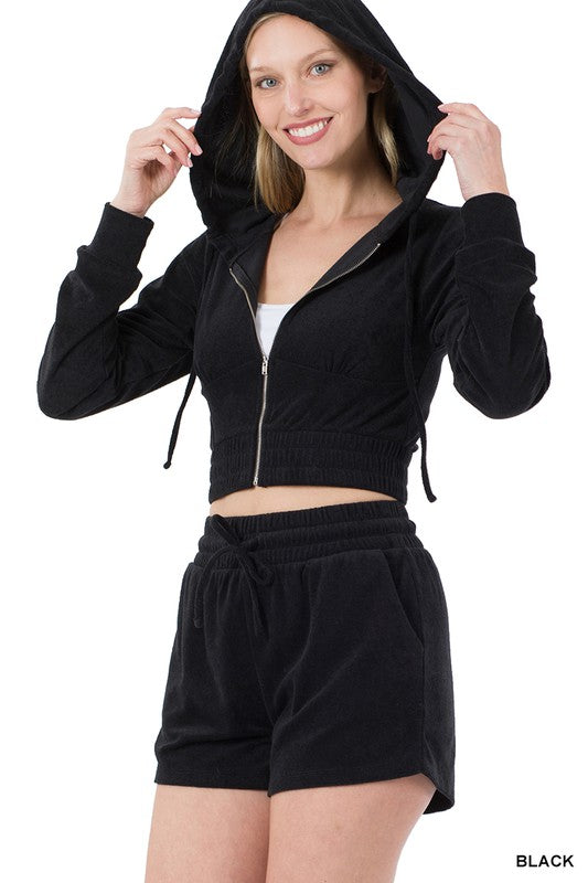 Crop top hoodie with shorts hotsell