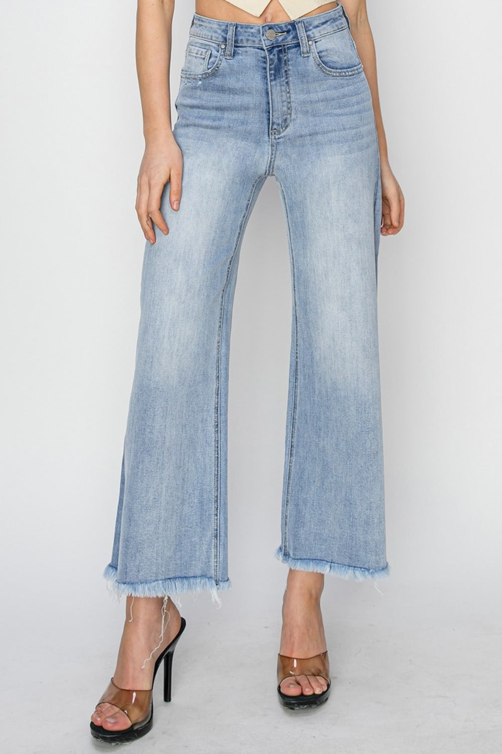 Eila High Rise Crop Wide Fray Hem Jeans