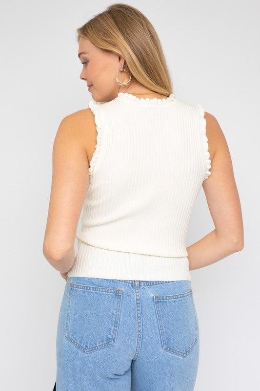 Peyton Ruffle Detail Sleeveless Sweater Top