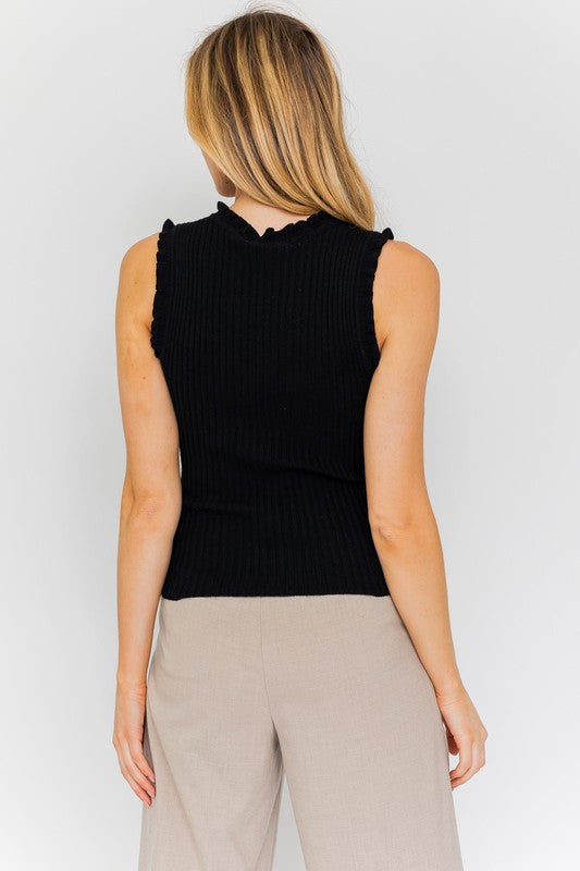 Peyton Ruffle Detail Sleeveless Sweater Top