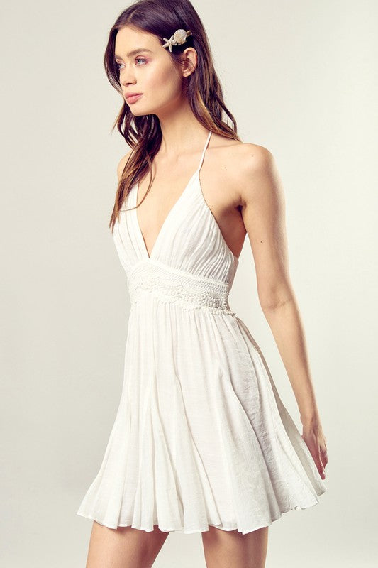 Wait For Me Lace Trim with Back Drawstring Dress