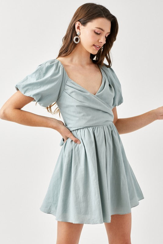 Wrap Me Up Cross Front Puff Sleeve Dress