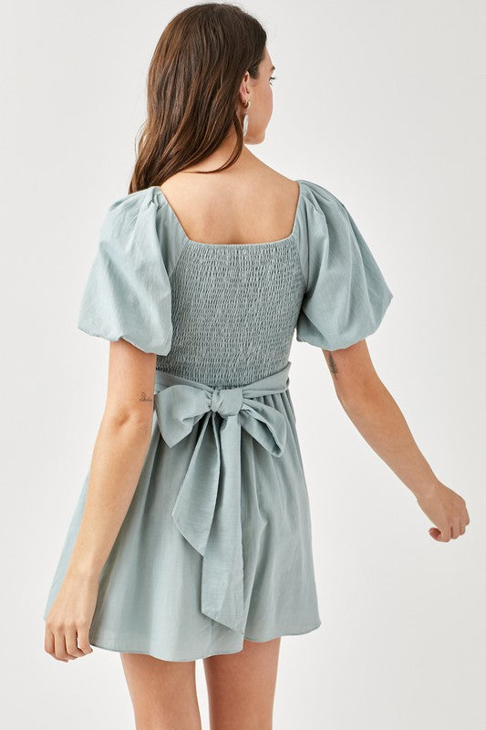 Wrap Me Up Cross Front Puff Sleeve Dress