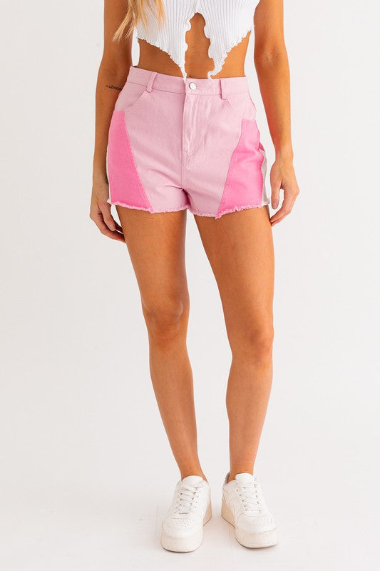 Walk In The Park Pink Color Blocked Shorts