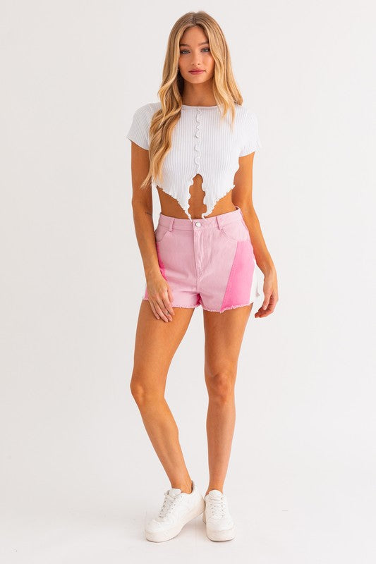 Walk In The Park Pink Color Blocked Shorts