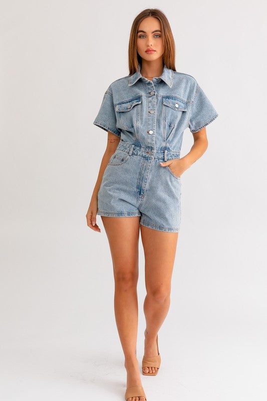 Cali Short Sleeve Denim Romper