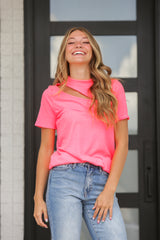 Rib Knit Front Cut Out Top