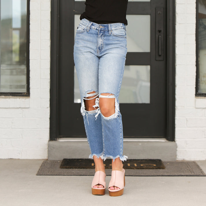 Kancan High Rise Distressed Mom Fit Jeans