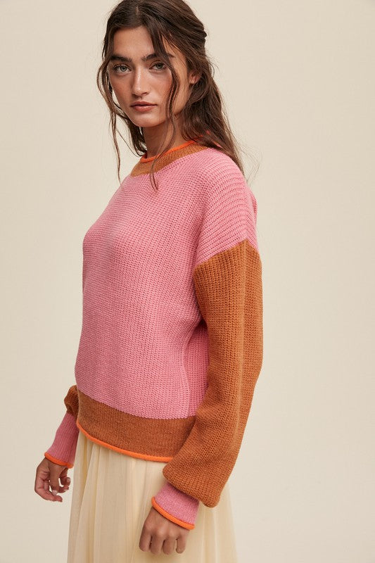 Harper Color Block Ribbed Knit Sweater