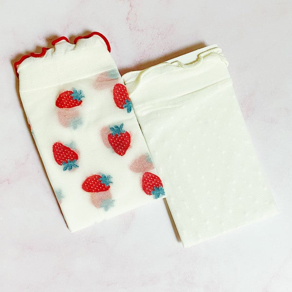 Dots And Strawberries Sheer Socks Set Of 2 Pairs