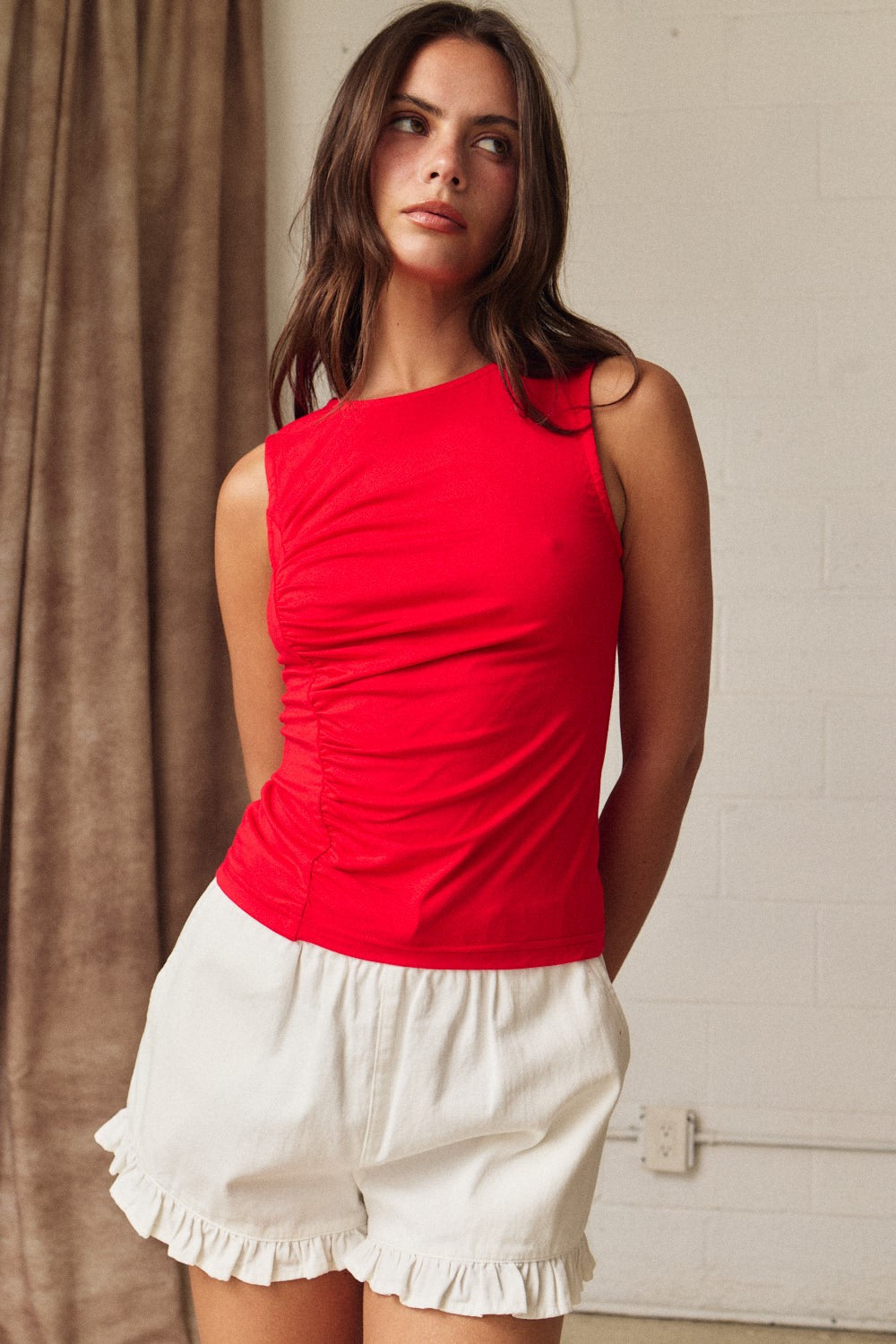 Ember Ruched Side Sleeveless Knit Top