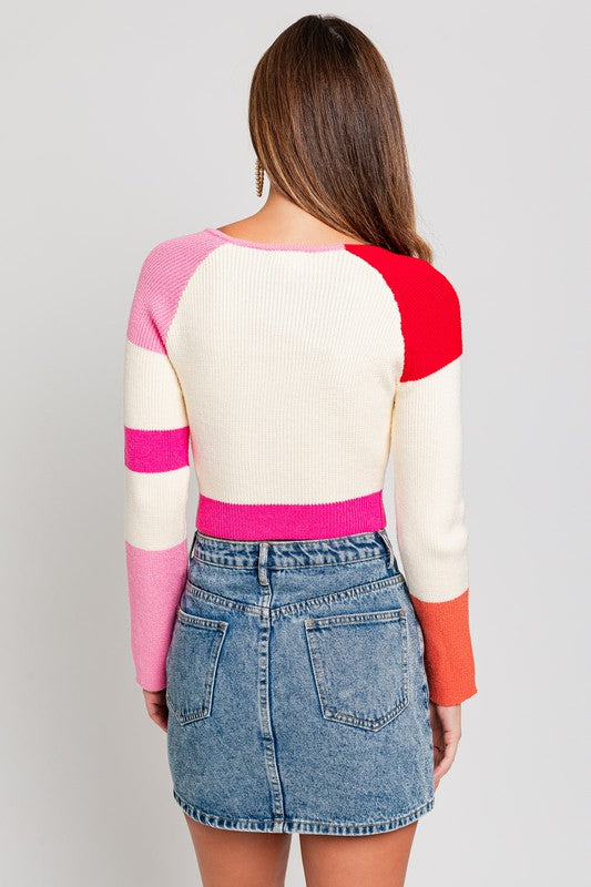 Trista Long Sleeve Color Block Stripe Knit Top