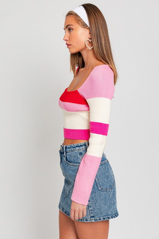 Trista Long Sleeve Color Block Stripe Knit Top