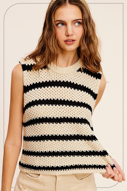 Natalie Chunky Stripe Sleeveless Sweater Top