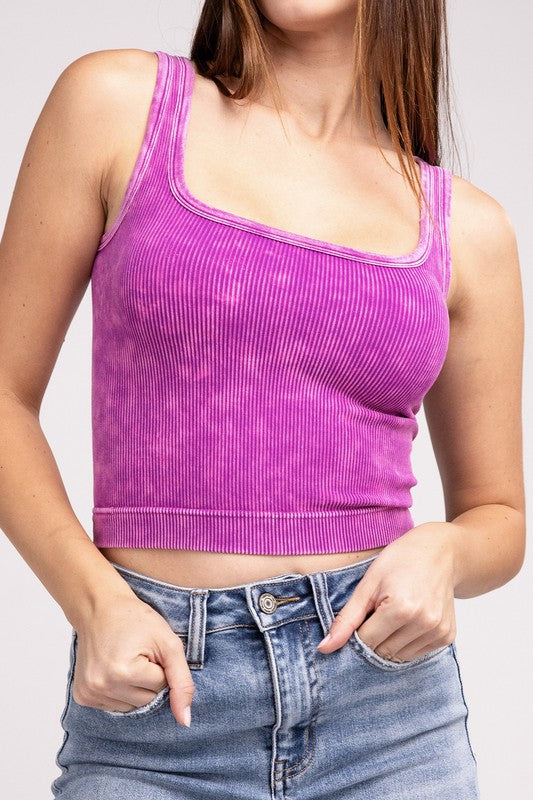 Erica Washed Ribbed Cropped Tank Top 2 Way Neckline
