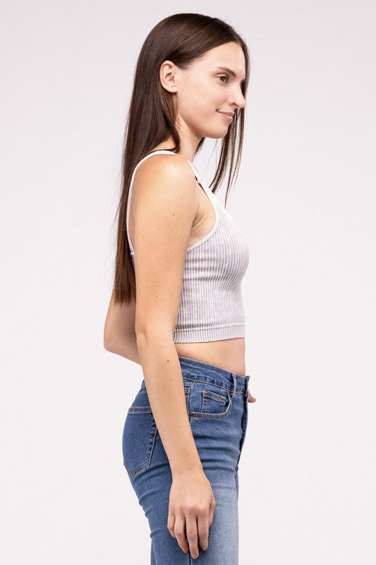 Lora Washed Ribbed Cropped V-Neck Tank Top