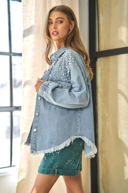 Fiona Studded Oversized Denim Jacket – Missy's Boutique