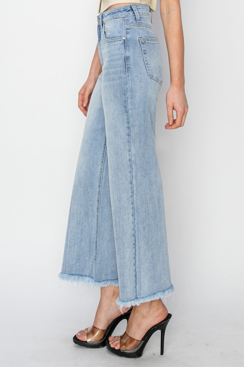 Eila High Rise Crop Wide Fray Hem Jeans