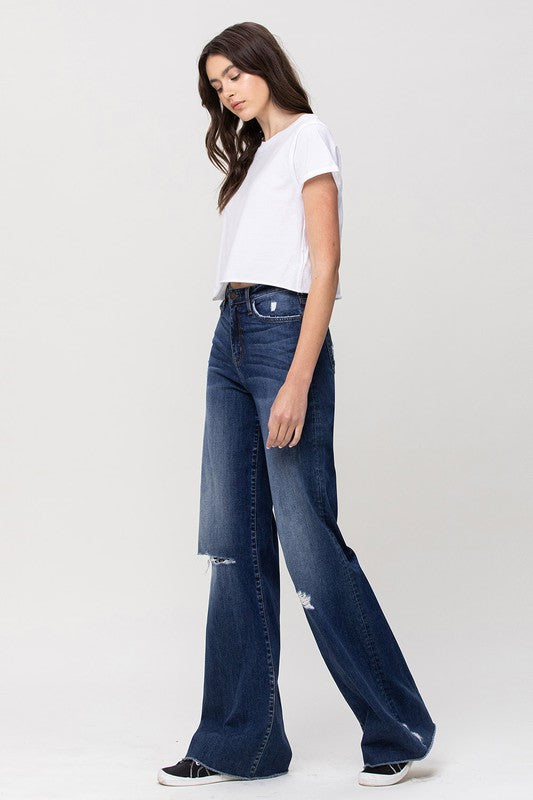 Flying Monkey High Rise Distressed Wide Leg Jeans
