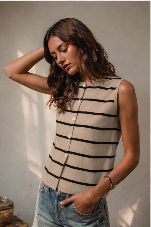 Molly Striped Sleeveless Sweater Top