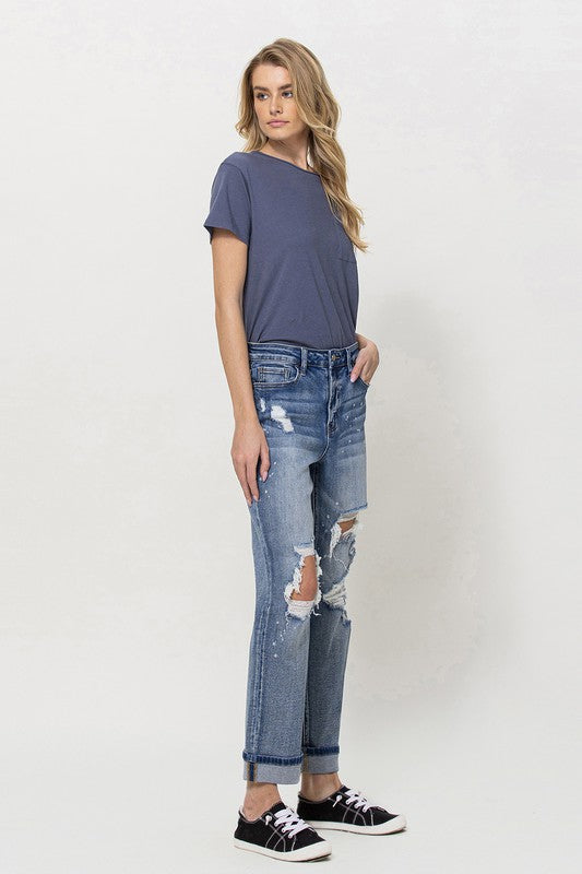 Vervet Stretch DIY Mom Jeans w/ Spatter Detail and Cuff
