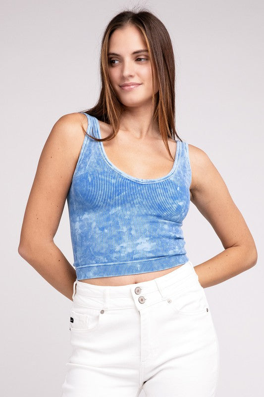 Erica Washed Ribbed Cropped Tank Top 2 Way Neckline