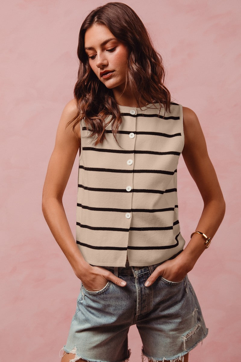 Molly Striped Sleeveless Sweater Top