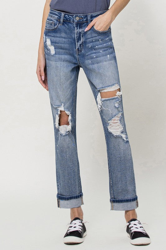 Vervet Stretch DIY Mom Jeans w/ Spatter Detail and Cuff