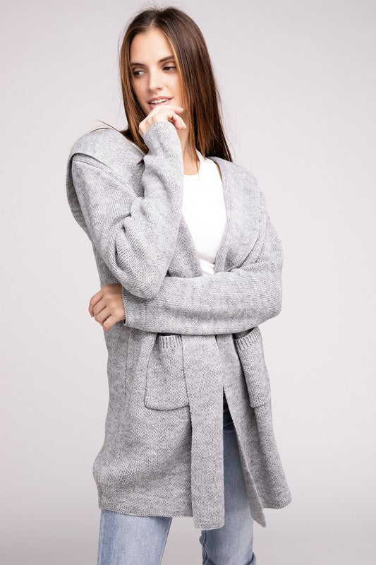 Hooded Open Front Sweater Cardigan The Obsessions Boutique