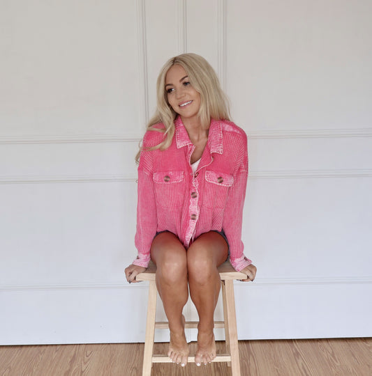 Cali Cropped Waffle Shacket