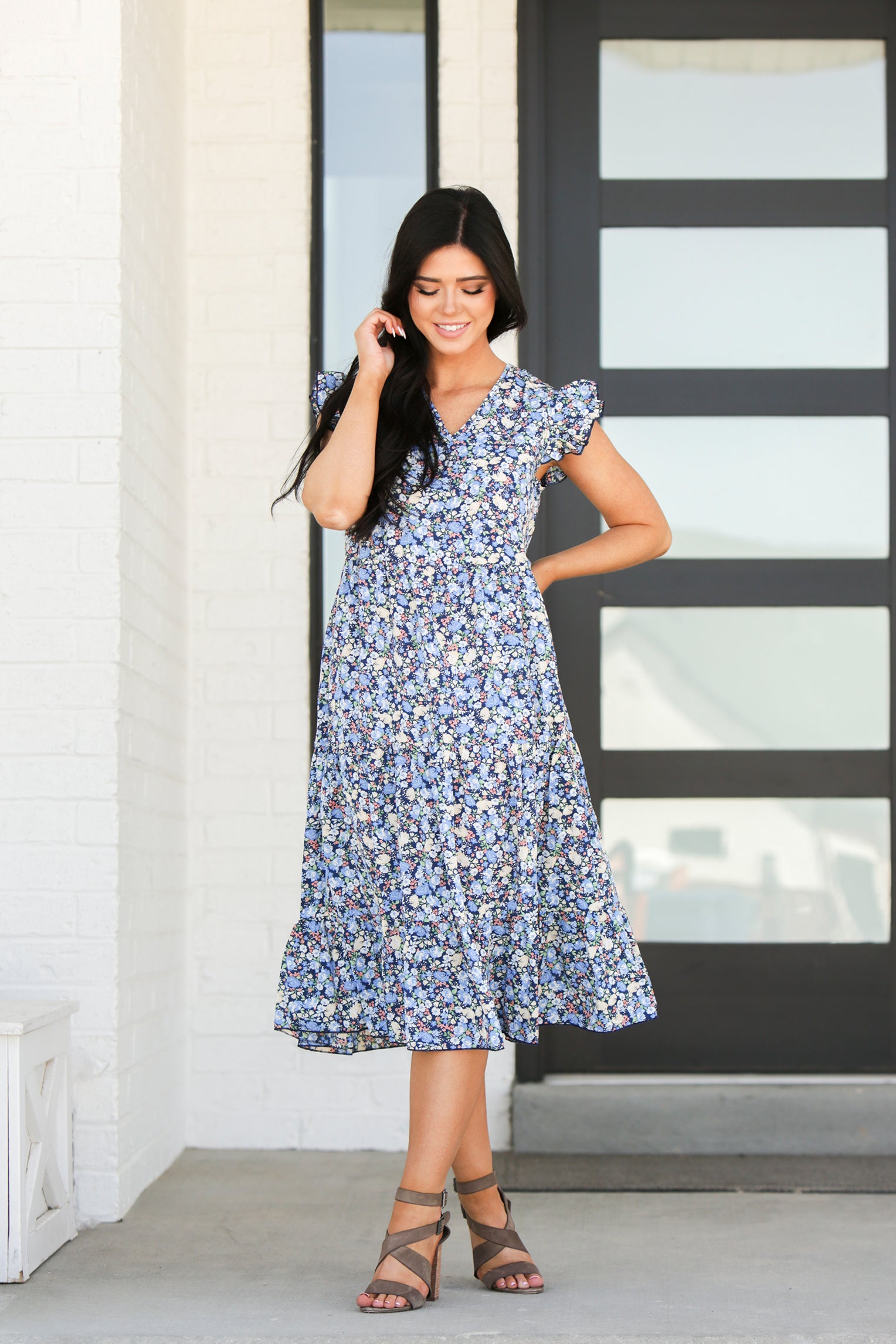 V-Neck Floral Midi Dress – The Obsessions Boutique