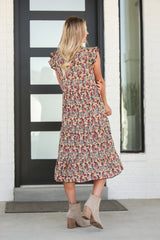 V-Neck Floral Midi Dress