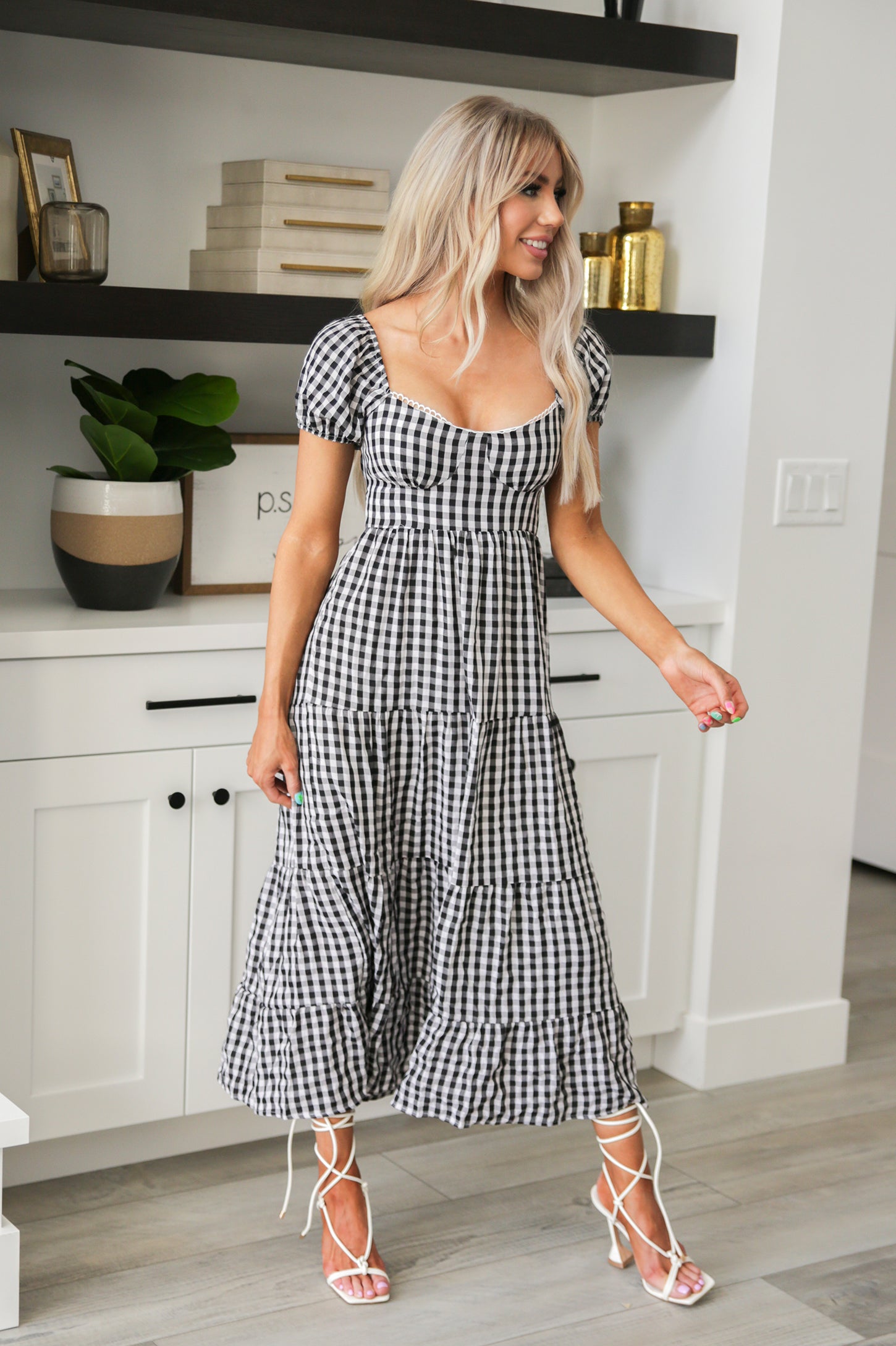 Gingham print clearance dress