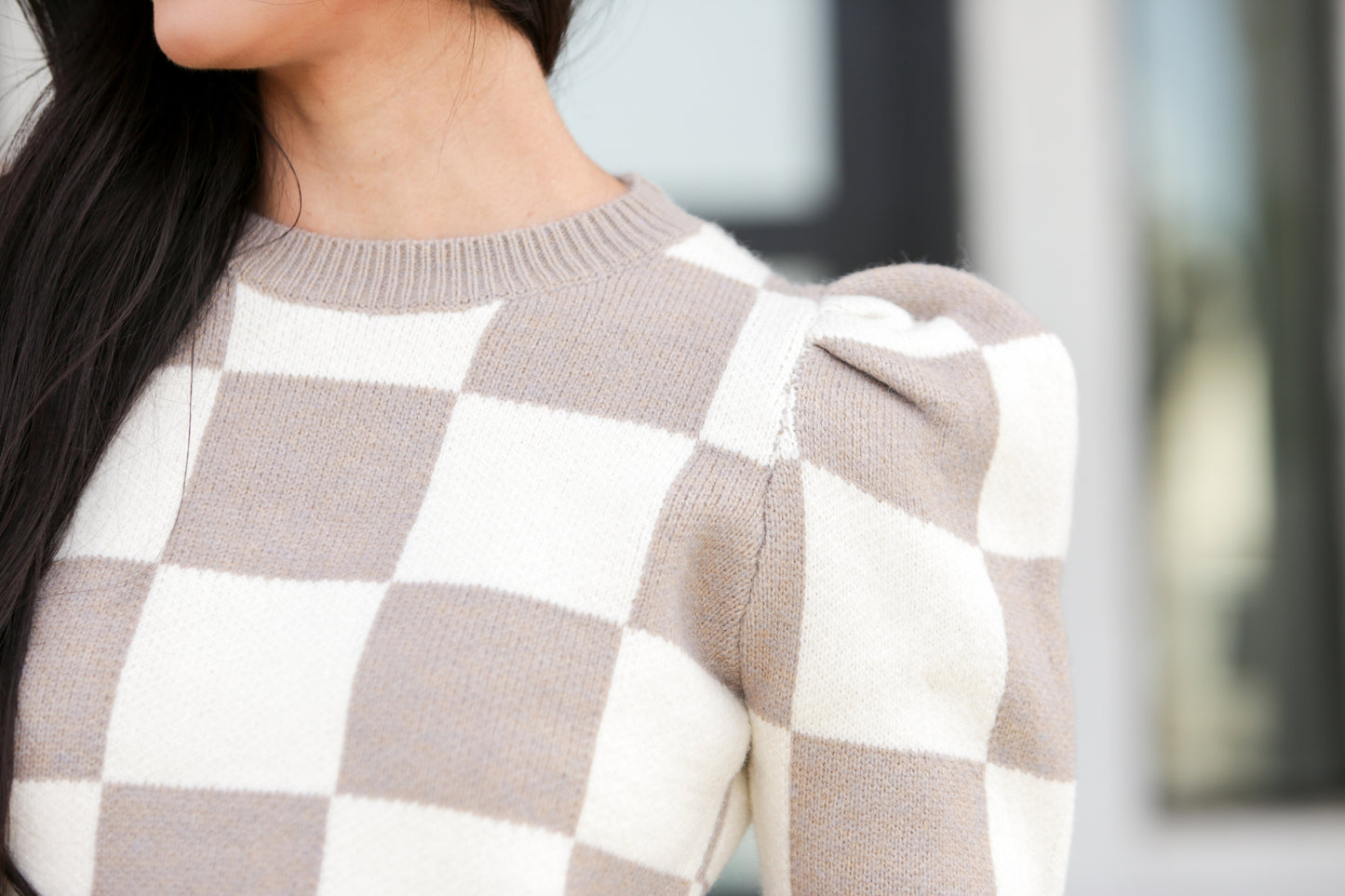 Puff Sleeve Checker Sweater