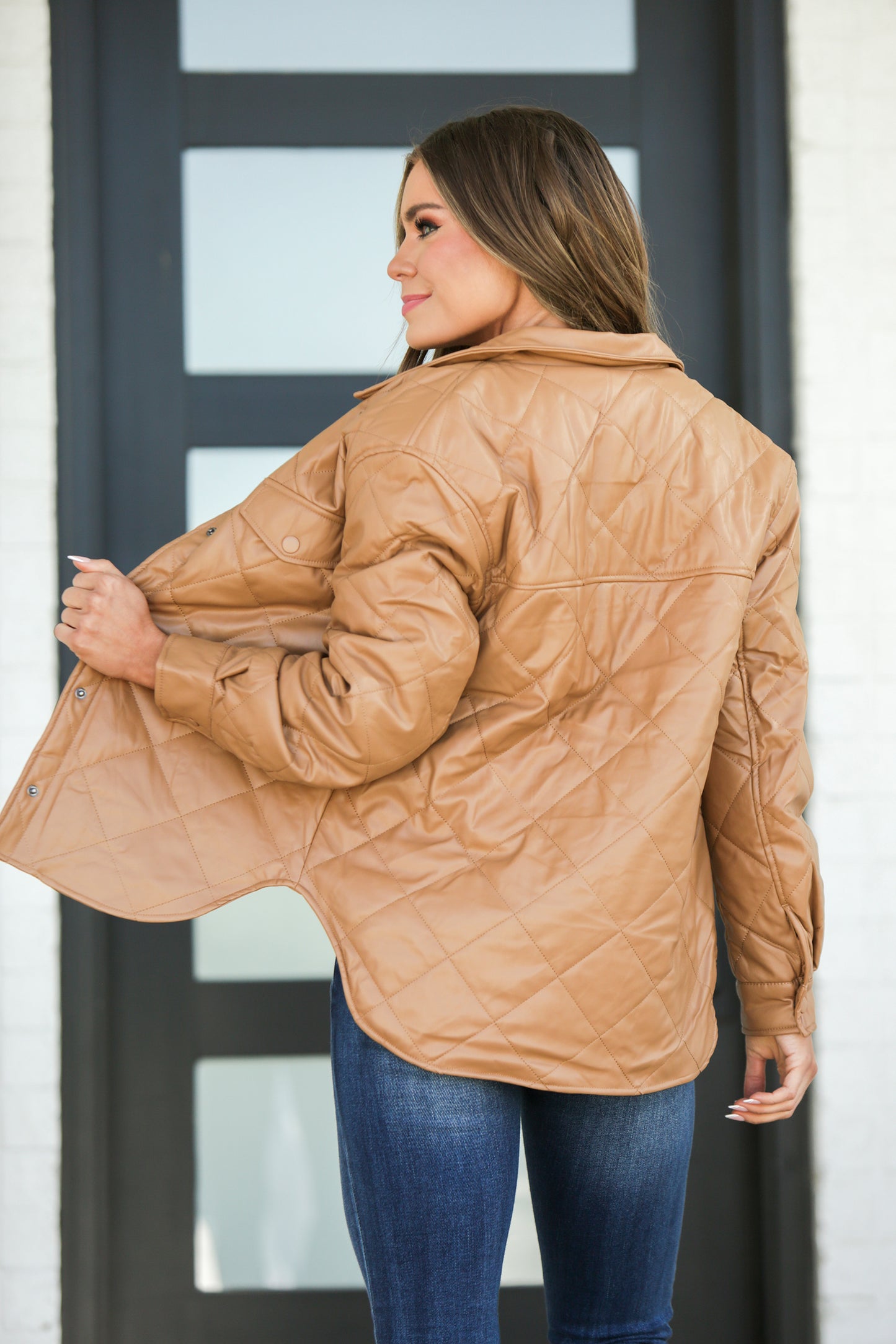 Faux Leather Quilted Shacket